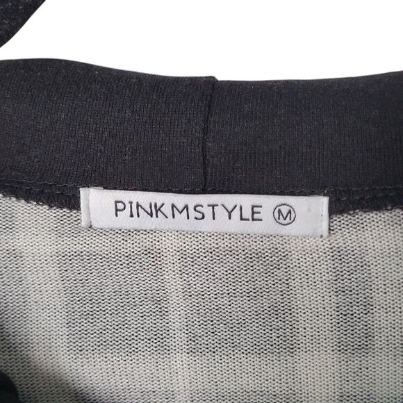 PINKMSTYLE Womens Sz M Black White Plaid Long Sleeve Hoodie Sweater - Picture 2 of 11